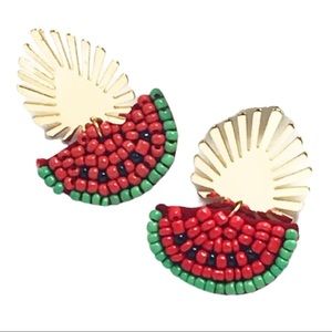 Red Watermelon Seed Bead Earring